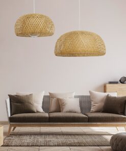 GloboStar® SAN TROPEZ 01626 Vintage Κρεμαστό Φωτιστικό Οροφής Μονόφωτο 1 x E27 Καφέ Ξύλινο Bamboo Φ38 x Υ22cm