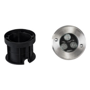 GloboStar® UNDERGROUND-FANI S-90980 Χωνευτό Φωτιστικό Σποτ Δαπέδου LED 12W 1200lm 60° DC 24V Αδιάβροχο IP68 Φ10 x Υ7.5cm Ψυχρό Λευκό 6000K – Ανοξείδωτο Ατσάλι