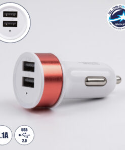 Globostar® S-90991 Ροζ Φορτιστής Αυτοκινήτου DC 12-24V με 2 Εξόδους USB DC 5V 1.0Α & 2.1A