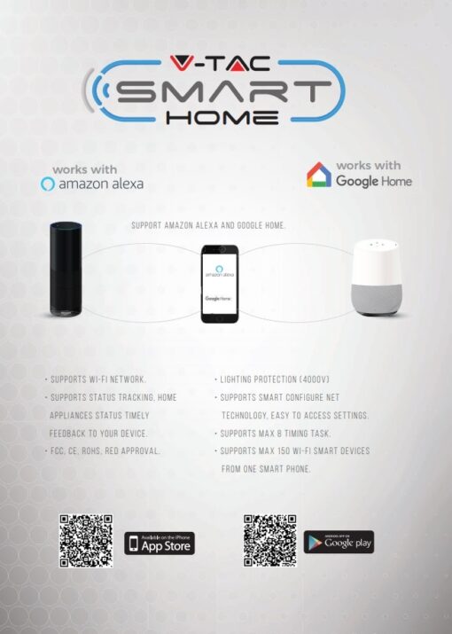 Wi-Fi Διακόπτης Online Switch Smart Home Συμβατός Με Amazon Alexa & Google Home V-TAC – 8422