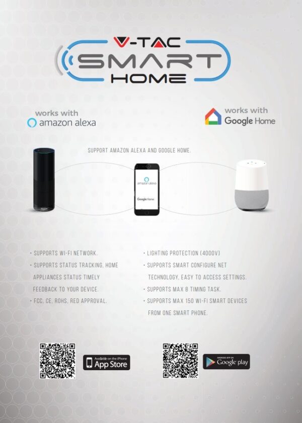 Wi-Fi Διακόπτης Online Switch Smart Home Συμβατός Με Amazon Alexa & Google Home V-TAC – 8422