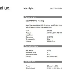 IDEAL LUX Φωτιστικό Οροφής MOONLIGHT 8xG9 Χρυσού Χρώματος – 080932