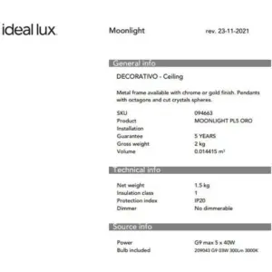 IDEAL LUX Φωτιστικό Οροφής MOONLIGHT 8xG9 Χρυσού Χρώματος – 080932