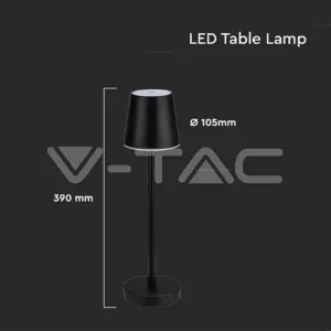 LED Επαναφορτιζόμενο Πορτατιφ 3W 4000Κ Μαύρο Dimmable Αφής V-TAC – 10194