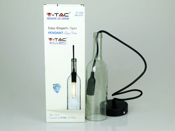 Γυάλινο φωτιστικό V-TAC με κρεμαστή λάμπα LED, κομψός σχεδιασμός. Κατάλληλο για εσωτερική διακόσμηση.