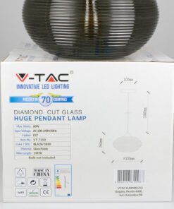 Κρεμαστό Φωτιστικό Οροφής Μονόφωτο E27 ø350 Γυαλί-Μέταλλο Μαύρο-Διάφανο V-TAC – 3880