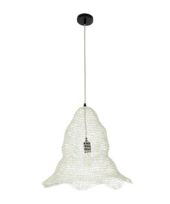 GloboStar® KENTUCKY 01889 Vintage Κρεμαστό Φωτιστικό Πλέγμα Μονόφωτο 1 x E27 IP20 Λευκό Μέταλλο – Μ50 x Π50 x Υ48cm