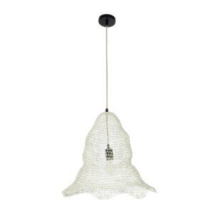 GloboStar® KENTUCKY 01889 Vintage Κρεμαστό Φωτιστικό Πλέγμα Μονόφωτο 1 x E27 IP20 Λευκό Μέταλλο – Μ50 x Π50 x Υ48cm