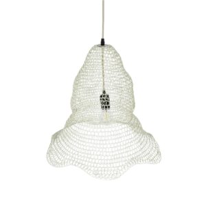 GloboStar® KENTUCKY 01889 Vintage Κρεμαστό Φωτιστικό Πλέγμα Μονόφωτο 1 x E27 IP20 Λευκό Μέταλλο – Μ50 x Π50 x Υ48cm