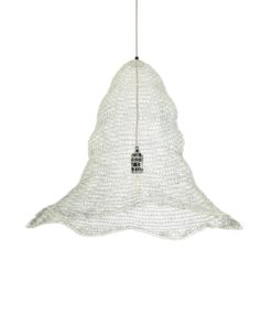 GloboStar® KENTUCKY 01892 Vintage Κρεμαστό Φωτιστικό Πλέγμα Μονόφωτο 1 x E27 IP20 Λευκό Μέταλλο – Μ60 x Π60 x Υ52cm