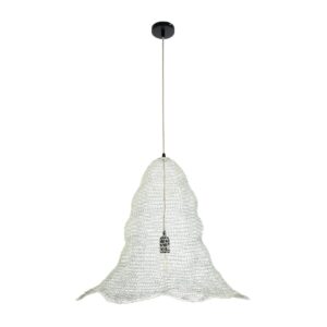 GloboStar® KENTUCKY 01892 Vintage Κρεμαστό Φωτιστικό Πλέγμα Μονόφωτο 1 x E27 IP20 Λευκό Μέταλλο – Μ60 x Π60 x Υ52cm