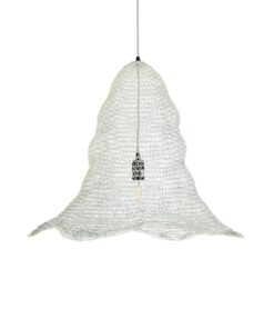 GloboStar® KENTUCKY 01892 Vintage Κρεμαστό Φωτιστικό Πλέγμα Μονόφωτο 1 x E27 IP20 Λευκό Μέταλλο – Μ60 x Π60 x Υ52cm