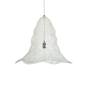 GloboStar® KENTUCKY 01892 Vintage Κρεμαστό Φωτιστικό Πλέγμα Μονόφωτο 1 x E27 IP20 Λευκό Μέταλλο – Μ60 x Π60 x Υ52cm