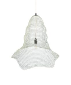 GloboStar® KENTUCKY 01892 Vintage Κρεμαστό Φωτιστικό Πλέγμα Μονόφωτο 1 x E27 IP20 Λευκό Μέταλλο – Μ60 x Π60 x Υ52cm