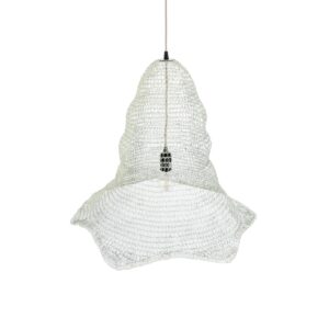 GloboStar® KENTUCKY 01892 Vintage Κρεμαστό Φωτιστικό Πλέγμα Μονόφωτο 1 x E27 IP20 Λευκό Μέταλλο – Μ60 x Π60 x Υ52cm