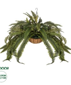 GloboStar® Artificial Garden FERN HANGING PLANT 20622 Τεχνητό Κρεμαστό Διακοσμητικό Φυτό Φτέρης Π90 x Μ90 x Y70cm