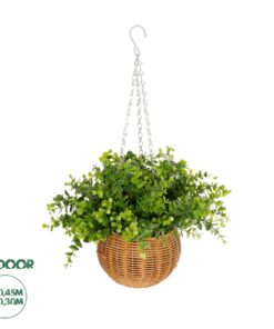 GloboStar® Artificial Garden EUCALYPTUS HANGING PLANT 20640 Τεχνητό Κρεμαστό Διακοσμητικό Φυτό Φτέρης Π45 x Μ45 x Y30cm