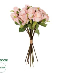 GloboStar® Artificial Garden PINK ROSE BOUQUET 21081 Τεχνητό Διακοσμητικό Μπουκέτο Τριαντάφυλλα Ροζ Y36cm