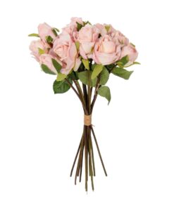 GloboStar® Artificial Garden PINK ROSE BOUQUET 21081 Τεχνητό Διακοσμητικό Μπουκέτο Τριαντάφυλλα Ροζ Y36cm
