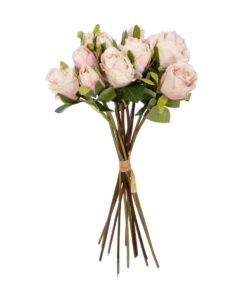 GloboStar® Artificial Garden PINK ROSE BOUQUET 21082 Τεχνητό Διακοσμητικό Μπουκέτο Τριαντάφυλλα Ροζ Y36cm