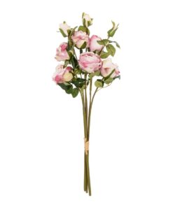 GloboStar® Artificial Garden DUSTY PINK ROSE BOUQUET 21083 Τεχνητό Διακοσμητικό Μπουκέτο Τριαντάφυλλα Ανοιχτό Ροζ Y63cm