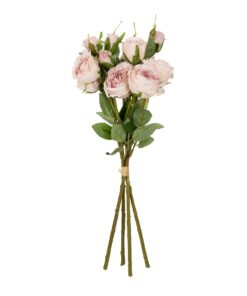 GloboStar® Artificial Garden DUSTY PINK ROSE BOUQUET 21084 Τεχνητό Διακοσμητικό Μπουκέτο Τριαντάφυλλα Ανοιχτό Ροζ Y44cm