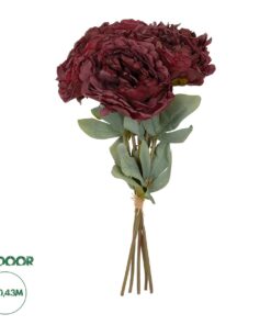 GloboStar® Artificial Garden RED PEONY FLOWER BOUQUET 21086 Τεχνητό Διακοσμητικό Μπουκέτο Κόκκινο Παιώνιας Y43cm