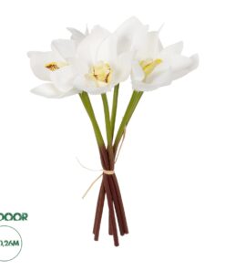 GloboStar® Artificial Garden WHITE ORCHID BOUQUET 21151 Τεχνητό Διακοσμητικό Μπουκέτο Λευκής Ορχιδέας Y26cm