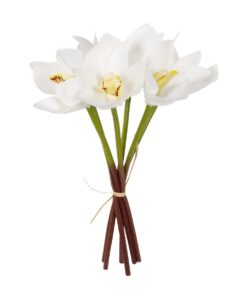 GloboStar® Artificial Garden WHITE ORCHID BOUQUET 21151 Τεχνητό Διακοσμητικό Μπουκέτο Λευκής Ορχιδέας Y26cm