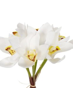 GloboStar® Artificial Garden WHITE ORCHID BOUQUET 21151 Τεχνητό Διακοσμητικό Μπουκέτο Λευκής Ορχιδέας Y26cm