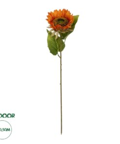 GloboStar® Artificial Garden ORANGE SUNFLOWER BRANCH 21213 Τεχνητό Διακοσμητικό Κλαδί Ηλιοτρόπιο Πορτοκαλί Y50cm