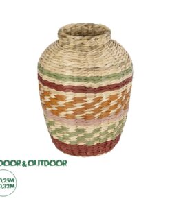 GloboStar® Artificial Garden TORONTO 21224 Διακοσμητικό Πλεκτό Καλάθι – Κασπώ Γλάστρα – Flower Pot Μπεζ με Πολύχρομο Π25 x M25 x Υ32cm