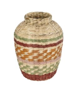 GloboStar® Artificial Garden TORONTO 21224 Διακοσμητικό Πλεκτό Καλάθι – Κασπώ Γλάστρα – Flower Pot Μπεζ με Πολύχρομο Π25 x M25 x Υ32cm