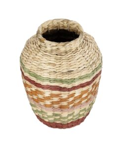 GloboStar® Artificial Garden TORONTO 21224 Διακοσμητικό Πλεκτό Καλάθι – Κασπώ Γλάστρα – Flower Pot Μπεζ με Πολύχρομο Π25 x M25 x Υ32cm