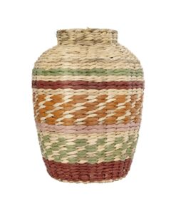 GloboStar® Artificial Garden TORONTO 21224 Διακοσμητικό Πλεκτό Καλάθι – Κασπώ Γλάστρα – Flower Pot Μπεζ με Πολύχρομο Π25 x M25 x Υ32cm