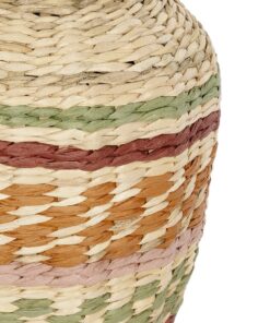 GloboStar® Artificial Garden TORONTO 21224 Διακοσμητικό Πλεκτό Καλάθι – Κασπώ Γλάστρα – Flower Pot Μπεζ με Πολύχρομο Π25 x M25 x Υ32cm