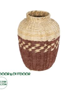 GloboStar® Artificial Garden TOULOUSE 21225 Διακοσμητικό Πλεκτό Καλάθι – Κασπώ Γλάστρα – Flower Pot Μπεζ με Κόκκινο Π25 x M25 x Υ32cm