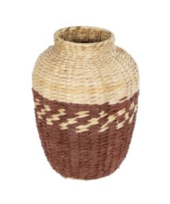 GloboStar® Artificial Garden TOULOUSE 21225 Διακοσμητικό Πλεκτό Καλάθι – Κασπώ Γλάστρα – Flower Pot Μπεζ με Κόκκινο Π25 x M25 x Υ32cm