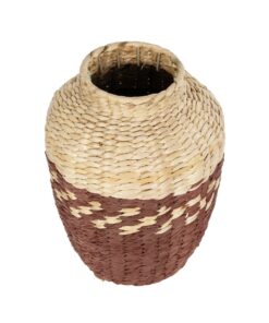 GloboStar® Artificial Garden TOULOUSE 21225 Διακοσμητικό Πλεκτό Καλάθι – Κασπώ Γλάστρα – Flower Pot Μπεζ με Κόκκινο Π25 x M25 x Υ32cm