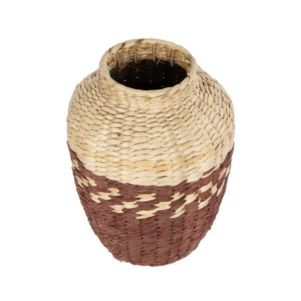 GloboStar® Artificial Garden TOULOUSE 21225 Διακοσμητικό Πλεκτό Καλάθι – Κασπώ Γλάστρα – Flower Pot Μπεζ με Κόκκινο Π25 x M25 x Υ32cm