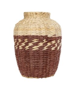 GloboStar® Artificial Garden TOULOUSE 21225 Διακοσμητικό Πλεκτό Καλάθι – Κασπώ Γλάστρα – Flower Pot Μπεζ με Κόκκινο Π25 x M25 x Υ32cm