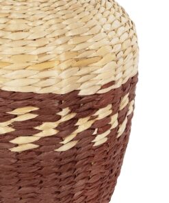 GloboStar® Artificial Garden TOULOUSE 21225 Διακοσμητικό Πλεκτό Καλάθι – Κασπώ Γλάστρα – Flower Pot Μπεζ με Κόκκινο Π25 x M25 x Υ32cm