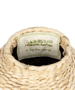 GloboStar® Artificial Garden TOULOUSE 21225 Διακοσμητικό Πλεκτό Καλάθι – Κασπώ Γλάστρα – Flower Pot Μπεζ με Κόκκινο Π25 x M25 x Υ32cm