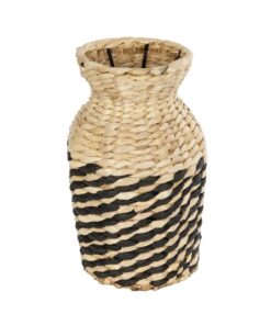 GloboStar® Artificial Garden VERSALLES 21226 Διακοσμητικό Πλεκτό Καλάθι – Κασπώ Γλάστρα – Flower Pot Μπεζ με Μαύρο Π16 x M16 x Υ25cm