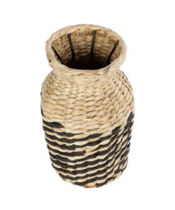 GloboStar® Artificial Garden VERSALLES 21226 Διακοσμητικό Πλεκτό Καλάθι – Κασπώ Γλάστρα – Flower Pot Μπεζ με Μαύρο Π16 x M16 x Υ25cm