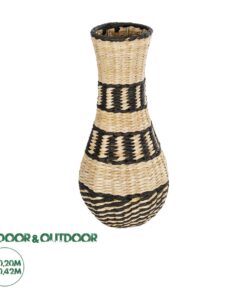 GloboStar® Artificial Garden MONTMARTRE 21227 Διακοσμητικό Πλεκτό Καλάθι – Κασπώ Γλάστρα – Flower Pot Μπεζ με Μαύρο Π20 x M20 x Υ42cm