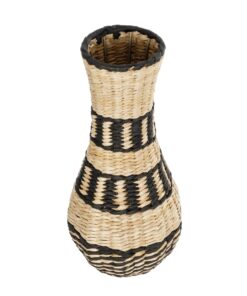 GloboStar® Artificial Garden MONTMARTRE 21227 Διακοσμητικό Πλεκτό Καλάθι – Κασπώ Γλάστρα – Flower Pot Μπεζ με Μαύρο Π20 x M20 x Υ42cm