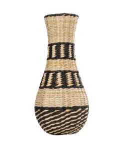 GloboStar® Artificial Garden MONTMARTRE 21227 Διακοσμητικό Πλεκτό Καλάθι – Κασπώ Γλάστρα – Flower Pot Μπεζ με Μαύρο Π20 x M20 x Υ42cm