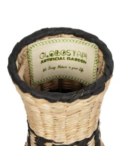 GloboStar® Artificial Garden MONTMARTRE 21227 Διακοσμητικό Πλεκτό Καλάθι – Κασπώ Γλάστρα – Flower Pot Μπεζ με Μαύρο Π20 x M20 x Υ42cm