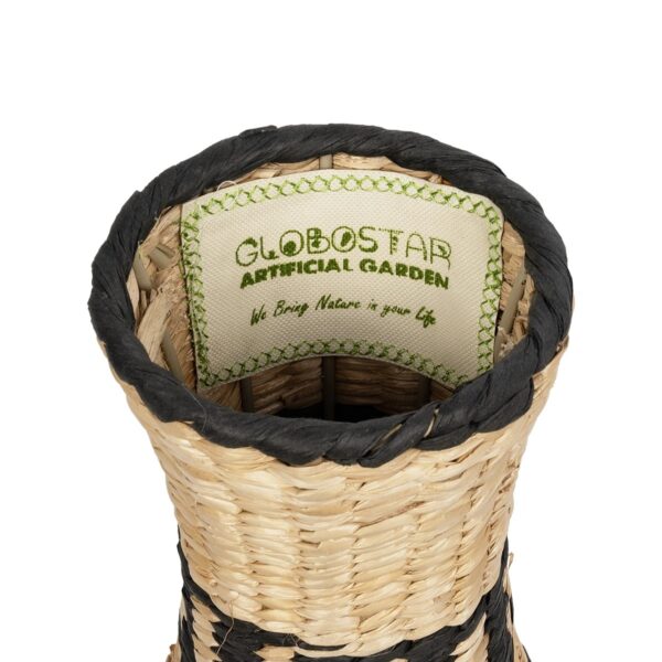 GloboStar® Artificial Garden MONTMARTRE 21227 Διακοσμητικό Πλεκτό Καλάθι – Κασπώ Γλάστρα – Flower Pot Μπεζ με Μαύρο Π20 x M20 x Υ42cm